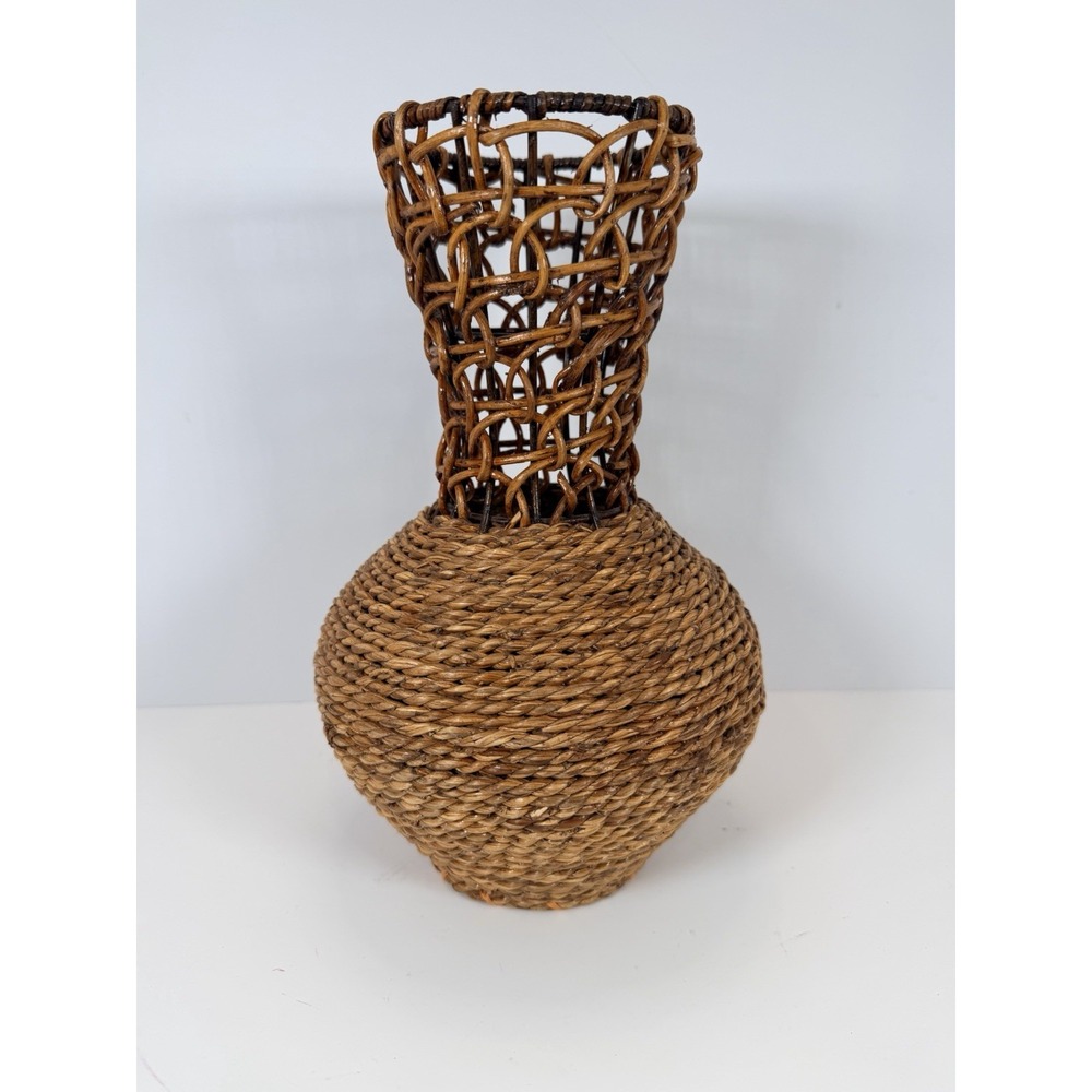 Americanโ Rope & Reed Handwoven Basket - Vase Mid-Century Modern - 12"